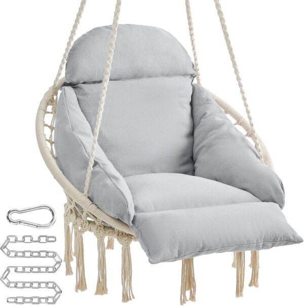 SONGMICS Scaun rotund tip leagan suspendat cu perna, pentru casa sau gradina, gri - imagine 3