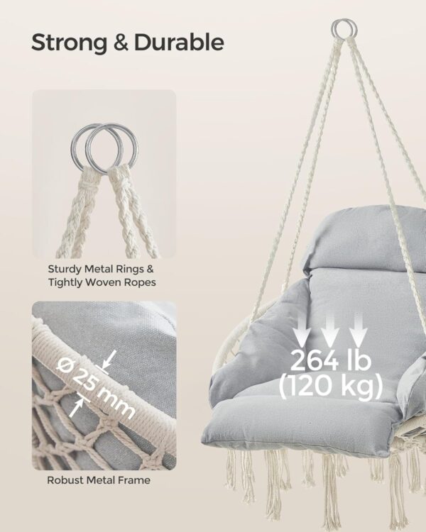 SONGMICS Scaun rotund tip leagan suspendat cu perna, pentru casa sau gradina, gri - imagine 5