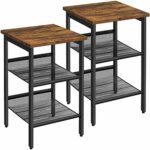 VASAGLE Set de 2 noptiere, cu cadru metalic, blat MDF, rafturi reglabile, 40x40x50cm, maro rustic