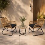 Set mobilier gradina din ratan, 2 scaune cu perne, 1 masa rotunda, maro