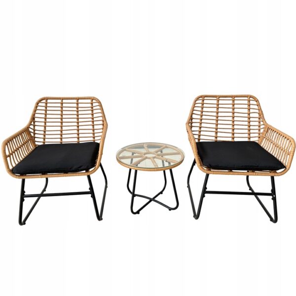 Set mobilier gradina din ratan, 2 scaune cu perne, 1 masa rotunda, maro - imagine 5