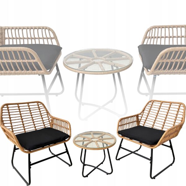 Set mobilier gradina din ratan, 2 scaune cu perne, 1 masa rotunda, maro - imagine 8