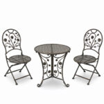 Set mobilier gradina metalic Madison, masa 70×75 cm si 2 scaune 43x40x94 cm, stil vintage, bronz