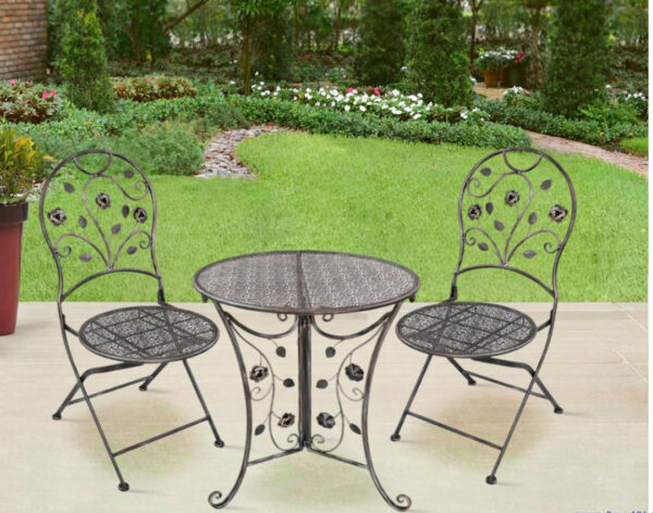 Set mobilier gradina metalic Elba, 2 scaune pliabile, 1 masa, gri - imagine 6
