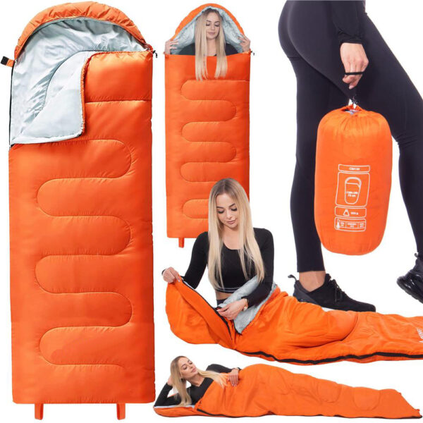 Sac de dormit tip mumie, cu geanta de transport, 175x73cm, 8-20grade, portocaliu - imagine 2