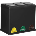 SONGMICS Cos de gunoi din otel cu 3 compartimente colectare selectiva, cu galeti interioare, 3x8litri, negru mat