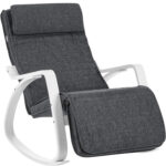 SONGMICS Scaun balansoar din lemn, suport picioare reglabil, maxim 150kg, 67x115x91cm, gri si alb