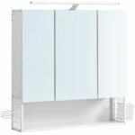VASAGLE Dulap de baie de perete, 3 usi cu oglinda, compartiment deschis, 15x70x70cm, alb