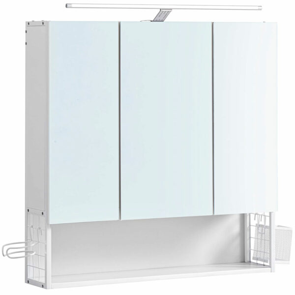 VASAGLE Dulap de baie de perete, 3 usi cu oglinda, compartiment deschis, 15x70x70cm, alb
