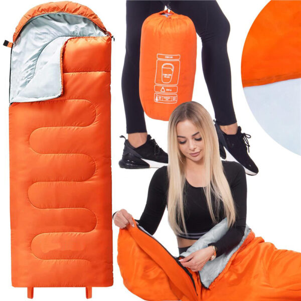 Sac de dormit tip mumie, cu geanta de transport, 175x73cm, 8-20grade, portocaliu - imagine 3