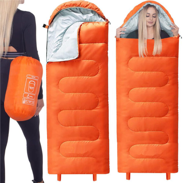Sac de dormit tip mumie, cu geanta de transport, 175x73cm, 8-20grade, portocaliu - imagine 4