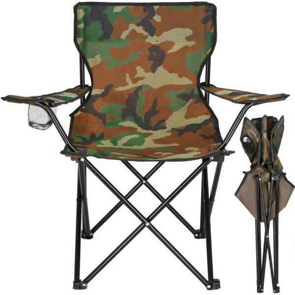 Scaun pliabil camping sau pescuit, suport pahar, 80x40x45cm, camuflaj - imagine 2