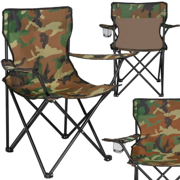 Scaun pliabil camping sau pescuit, suport pahar, 80x40x45cm, camuflaj - imagine 3