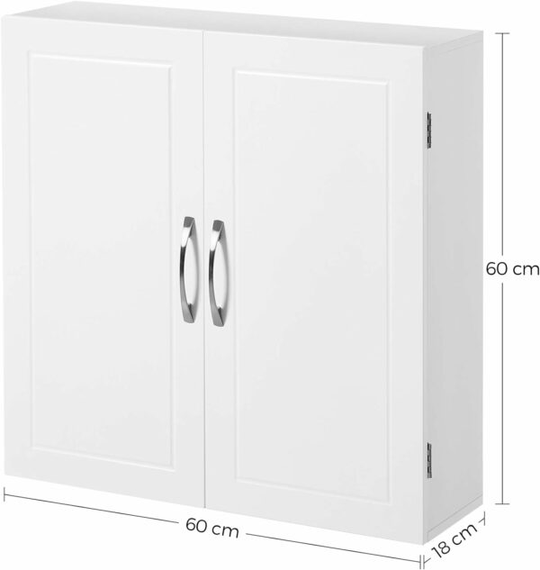 VASAGLE Dulap de baie de perete, cu 2 rafturi reglabile, stil scandinav, 60x18x60cm, alb mat - imagine 3