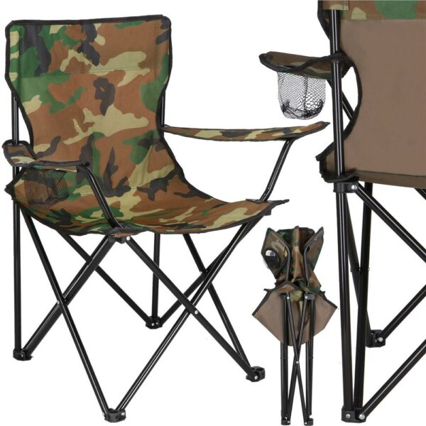 Scaun pliabil camping sau pescuit, suport pahar, 80x40x45cm, camuflaj - imagine 4