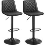 SONGMICS Set de 2 scaune de bar, cu spatar, reglabile in inaltime, tapitat cu PU, 47x51x(89-109)cm, negru