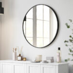 Oglinda de perete SONGMICS, oglinda rotunda, oglinda de baie, diametru 61 cm, cadru metalic, pentru sufragerie, dormitor, baie, hol, negru