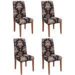 Set 4 huse pentru scaun, marime universala, poliester si spandex, 38x70cm, negru, bej