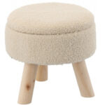 Taburet pentru copii, rotund, spatiu depozitare, 30x28cm, maxim 50kg, bej