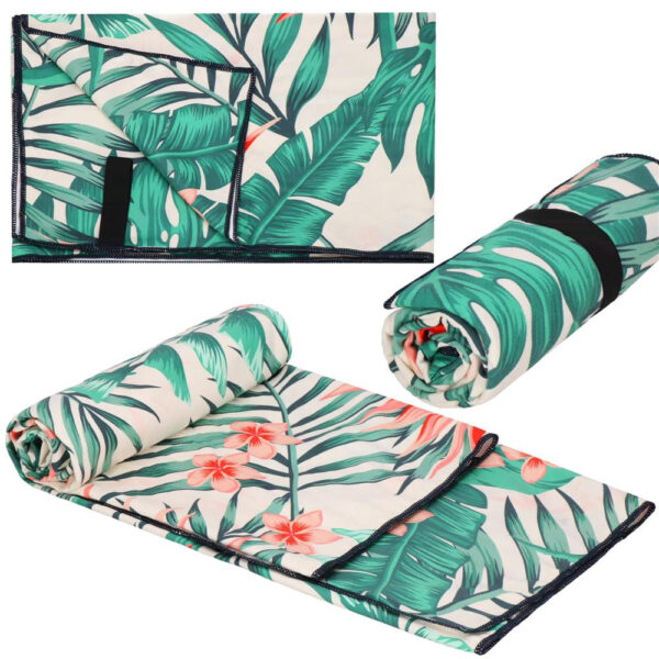 Prosop de plaja cu uscare de rapida, husa de transport, 90x180cm, model floral - imagine 5