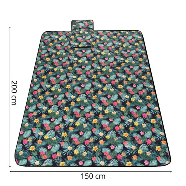 Patura pentru picnic sau plaja, cu folie izolatoare si maner, 150x200cm, negru floral - imagine 12