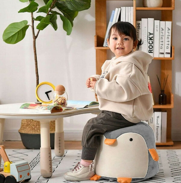 Taburet pentru copii, 28x25cm, maxim 50kg, model pinguin gri - imagine 2