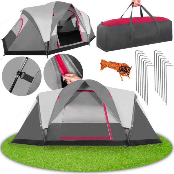 Cort camping, impemeabil, protectie UV, 6 locuri, 215x450x180cm, gri - imagine 3