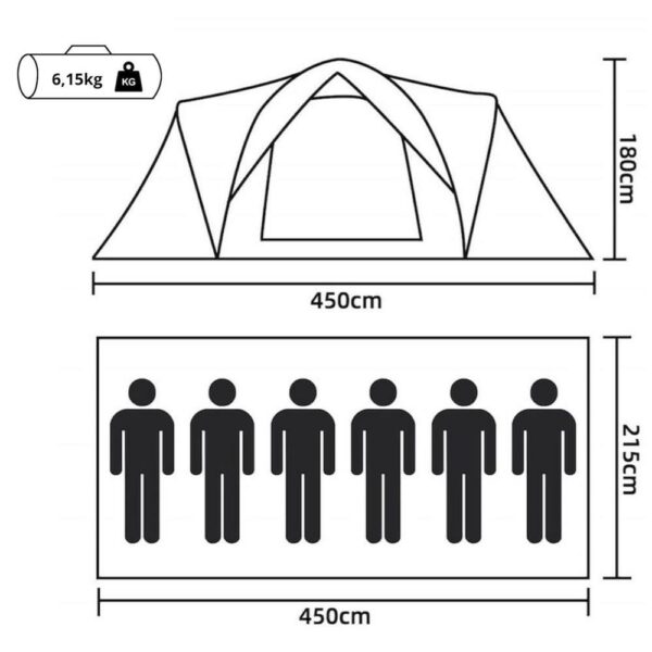 Cort camping, impemeabil, protectie UV, 6 locuri, 215x450x180cm, gri - imagine 23