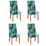Set 4 huse pentru scaun, marime universala, poliester si spandex, verde cu model floral