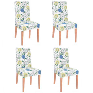 Set 4 huse universale pentru scaun, marime universala, poliester si spandex, 45 cm x 60 cm, imprimeu floral, gri