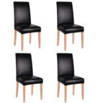 Set 4 huse universale pentru scaun, marime universala, poliester si spandex, 45 x 60 cm, imiatie piele negru