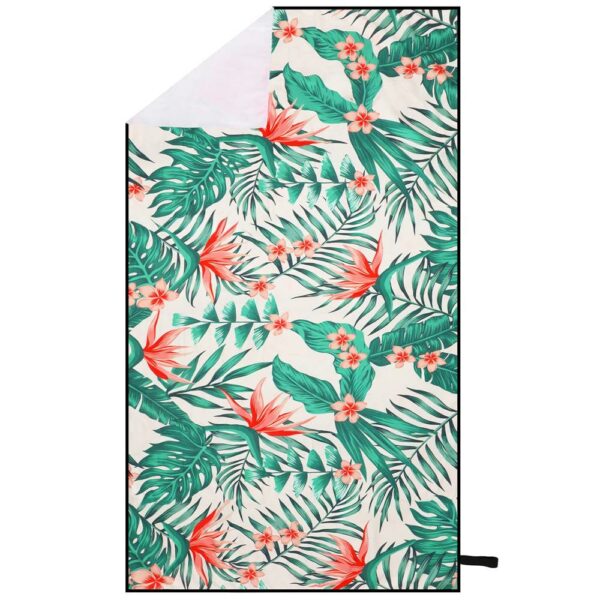 Prosop de plaja cu uscare de rapida, husa de transport, 90x180cm, model floral - imagine 9