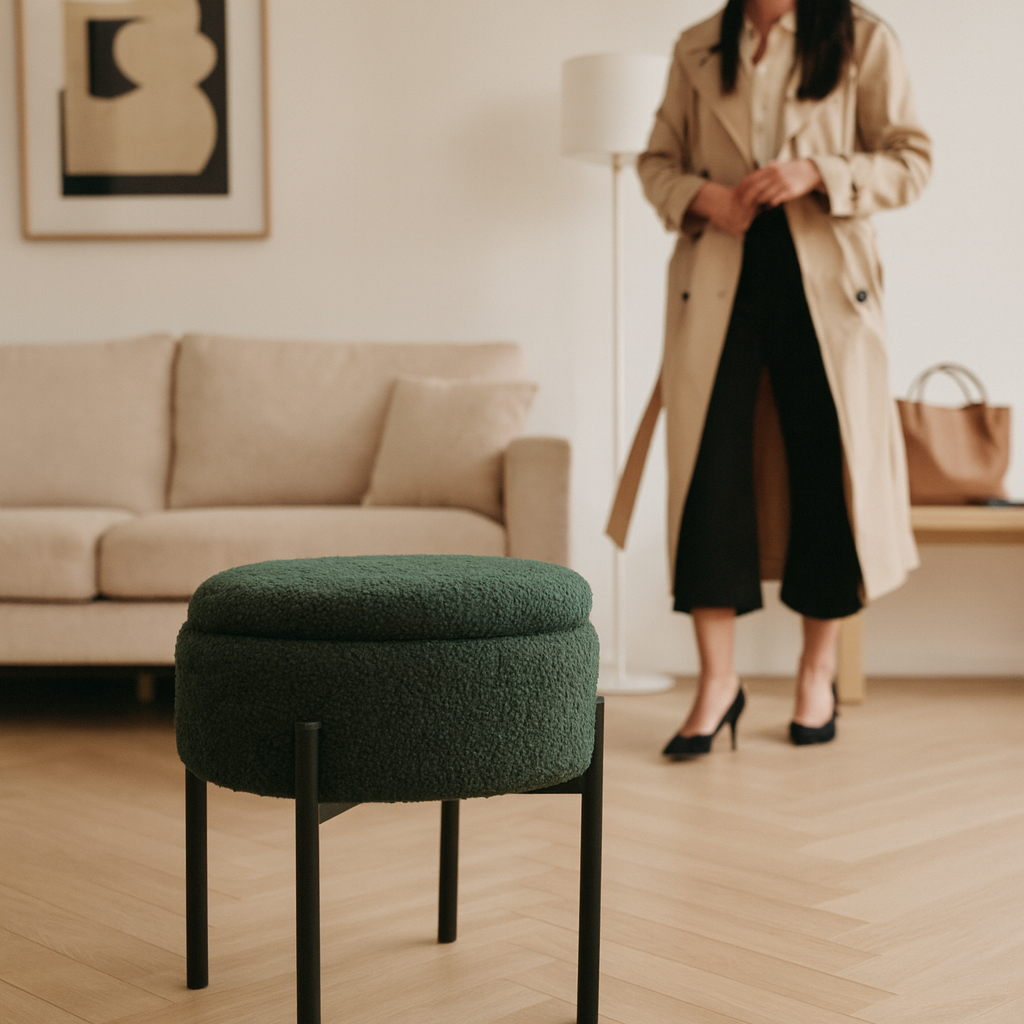 Taburet pentru copii, rotund, spatiu depozitare, 31x28cm, maxim 50kg, verde - imagine 13