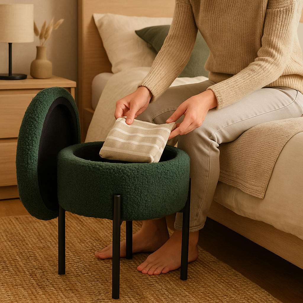 Taburet pentru copii, rotund, spatiu depozitare, 31x28cm, maxim 50kg, verde - imagine 14