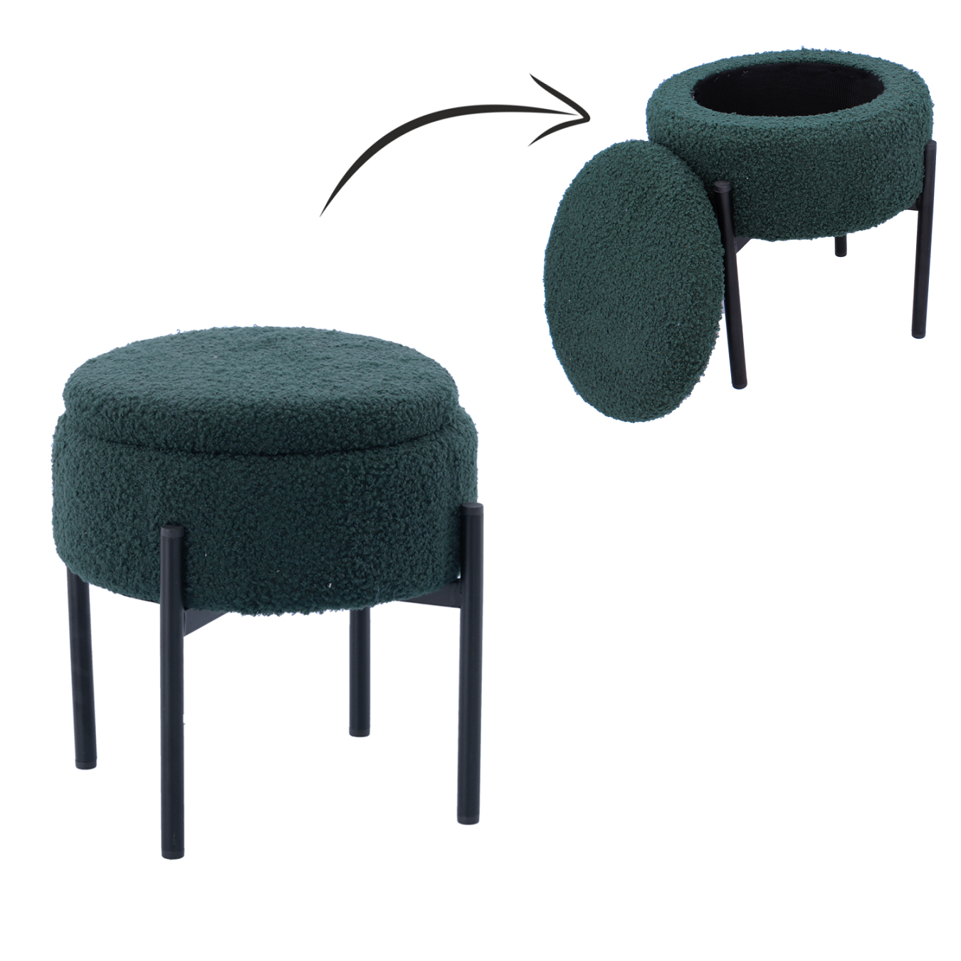 Taburet pentru copii, rotund, spatiu depozitare, 31x28cm, maxim 50kg, verde - imagine 15