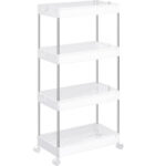 SONGMICS Carucior de depozitare mobil cu roti, pe 4 niveluri, 40x22x86 cm, alb