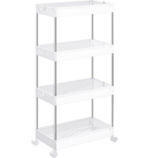 SONGMICS Carucior de depozitare mobil cu roti, pe 4 niveluri, 40x22x86 cm, alb