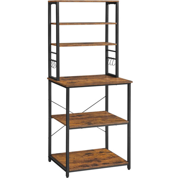 VASAGLE Raft de bucatarie, spatiu cuptor cu microunde, 6 rafturi, 40x60x167cm, maro rustic si negru