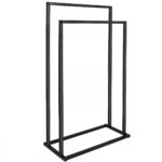 Suport metalic de baie pentru prosoape, cu 2 standuri, 84 cm, negru