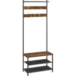 VASAGLE Cuier cu rafturi depozitare pantofi si ​​bara suspendata, industrial, 32x64x180 cm, maro rustic si negru