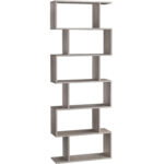 VASAGLE Biblioteca, raft cu 6 unitati de depozitare, pentru living, din lemn, 24x190x70cm, gri stejar