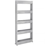 Sistem rafturi de depozitare cu roti pentru bucatarie sau baie cu 5 polite, 54x13x132cm, gri