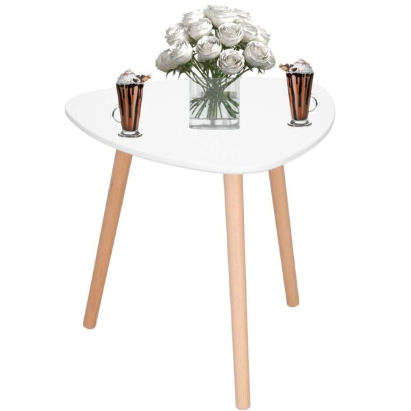 Masa de cafea, ovala, diametru 50 cm, inaltime 48 cm, Blat MDF, Picioare lemn, Alb - imagine 2