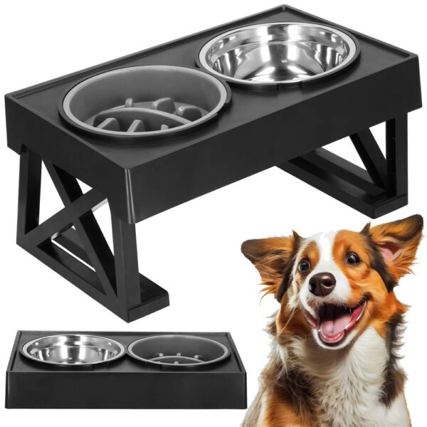 Set 2 boluri cu stand, pentru catei, inaltime si unghi reglabile, 2 x 21 cm - imagine 2
