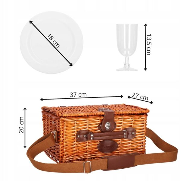 Cos de picnic echipat pentru 2 persoane Deluxe, din rachita, cu vesela si tacamuri, frigorific - imagine 2