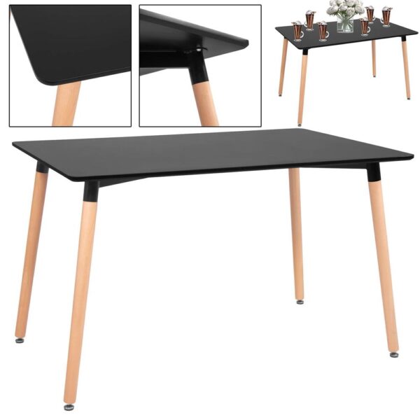 Masa dining bucatarie, dreptunghiulara, 120x80x74 cm, Blat MDF, Picioare lemn, Negru - imagine 10