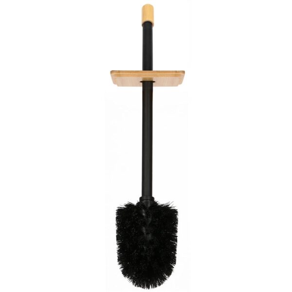 Stand cu perie WC si suport hartie igienica, metal si bambus, 79cm, negru - imagine 10