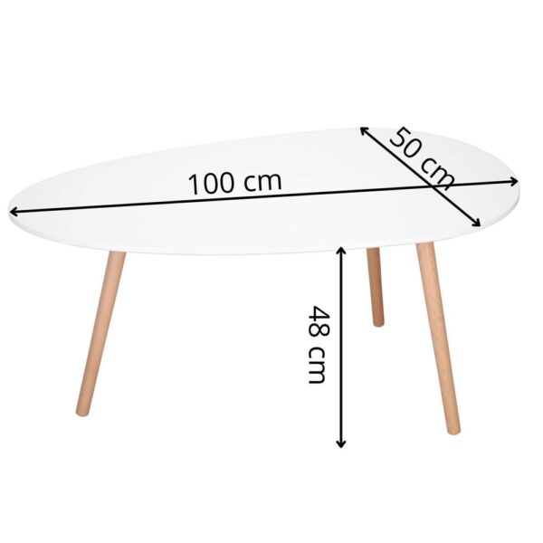 Masa de cafea, ovala, blat 100x50 cm, inaltime 48 cm, Blat MDF, Picioare lemn, Alb - imagine 10