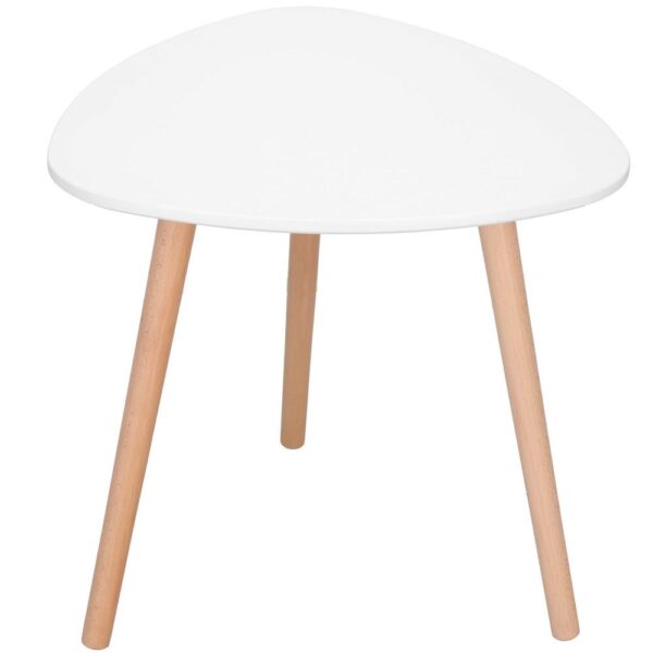 Masa de cafea, ovala, diametru 50 cm, inaltime 48 cm, Blat MDF, Picioare lemn, Alb