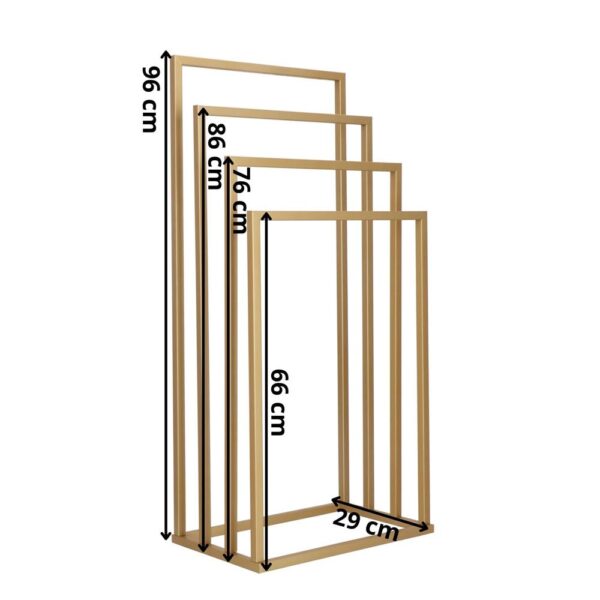 Suport metalic de baie pentru prosoape, cu 4 standuri, 96 cm, auriu mat - imagine 12